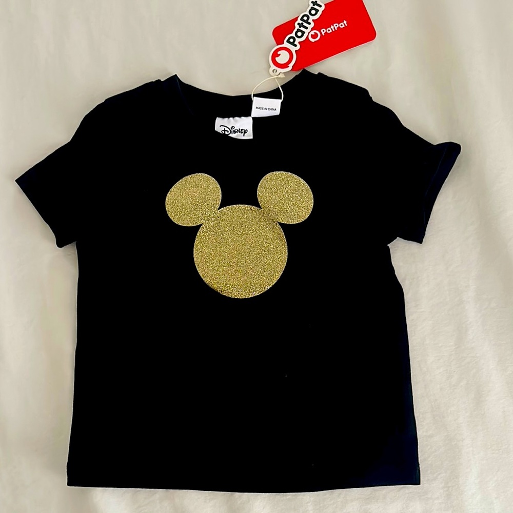 Disney Black T-Shirt with Gold Mickey Mouse - Picture 2 of 7